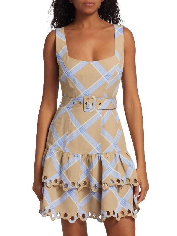 Closeout Isla Mini Dress In Tan And Blue