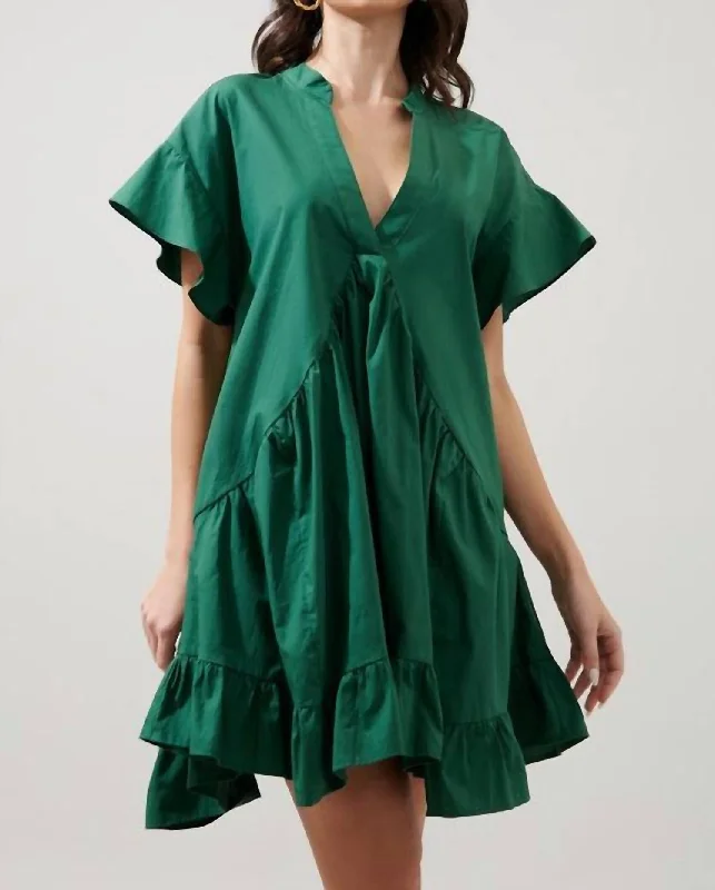 Today’s Deal Birdie Deep V Mini Poplin Shift Dress In Emerald