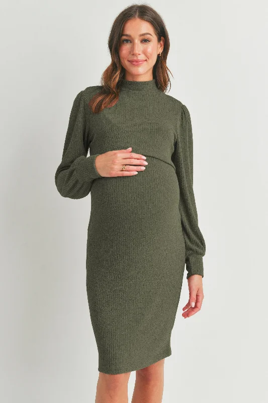 Last Chance Mock Neck Ribbed Maternity Nursing Dress