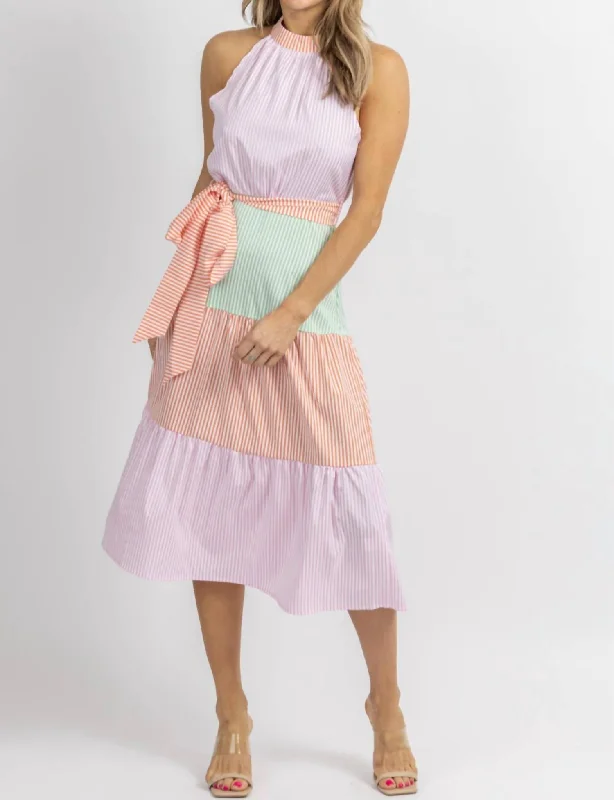 Limited Time Discount Tiered Stripe Ruffle Midi Dress In Multicolor