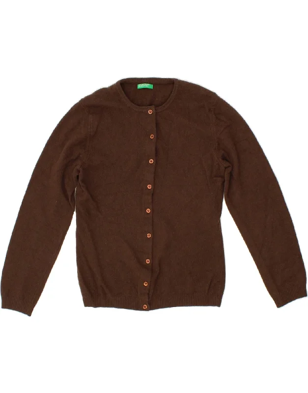 Quick Sale BENETTON Womens Cardigan Sweater UK 8 Small Brown Merino Wool