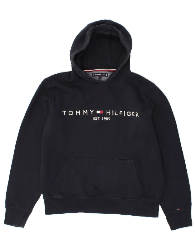 Low Prices TOMMY HILFIGER Womens Graphic Hoodie Jumper UK 14 Medium Navy Blue Cotton