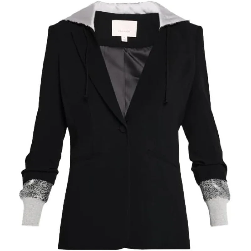 Steals and Deals Cinq a Sept Women's Sequin Hooded Blazer, Black/Silver