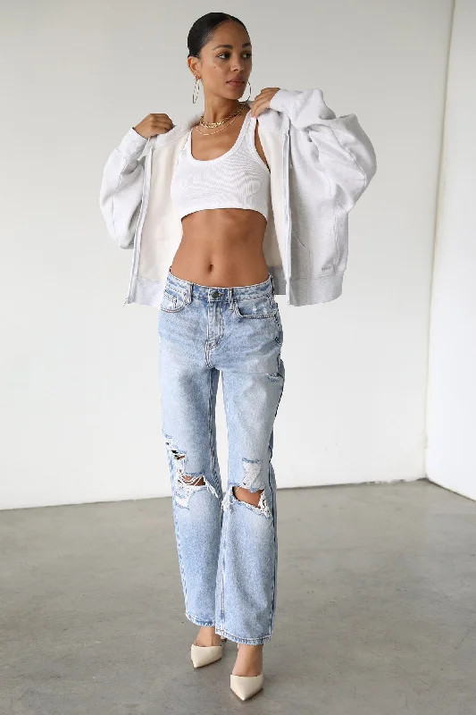 Low Prices DOGMA High Rise Straight Leg Denim Jeans Distressed Light Wash