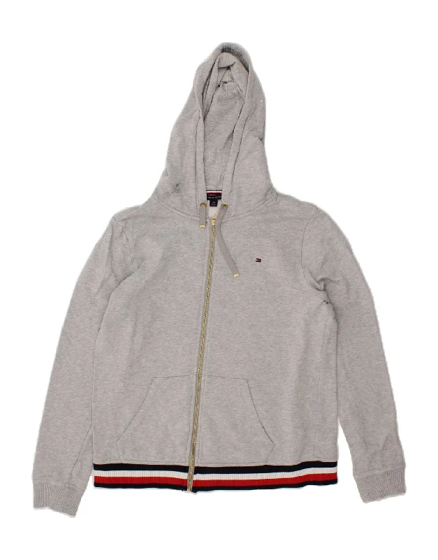 Low Prices TOMMY HILFIGER Womens Zip Hoodie Sweater UK 16 Large Grey Cotton