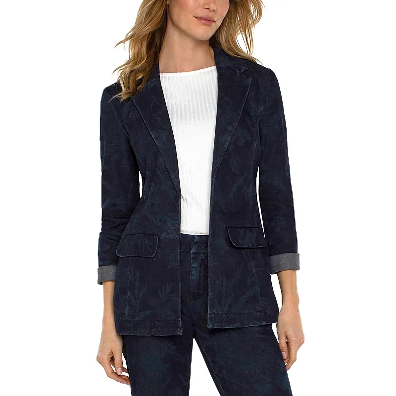 Sale Event Womens Printed Denim Open-Front Blazer