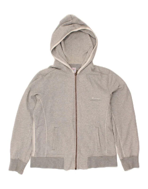Blowout Sale CHAMPION Womens Zip Hoodie Sweater UK 14 Large Grey Cotton