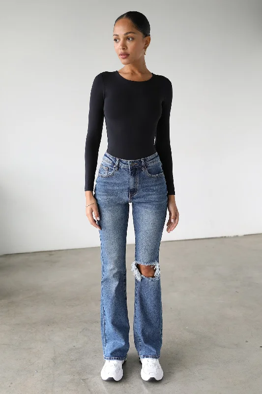 Don't Wait DOGMA High Rise Flare Leg Denim Jeans Dark Wash