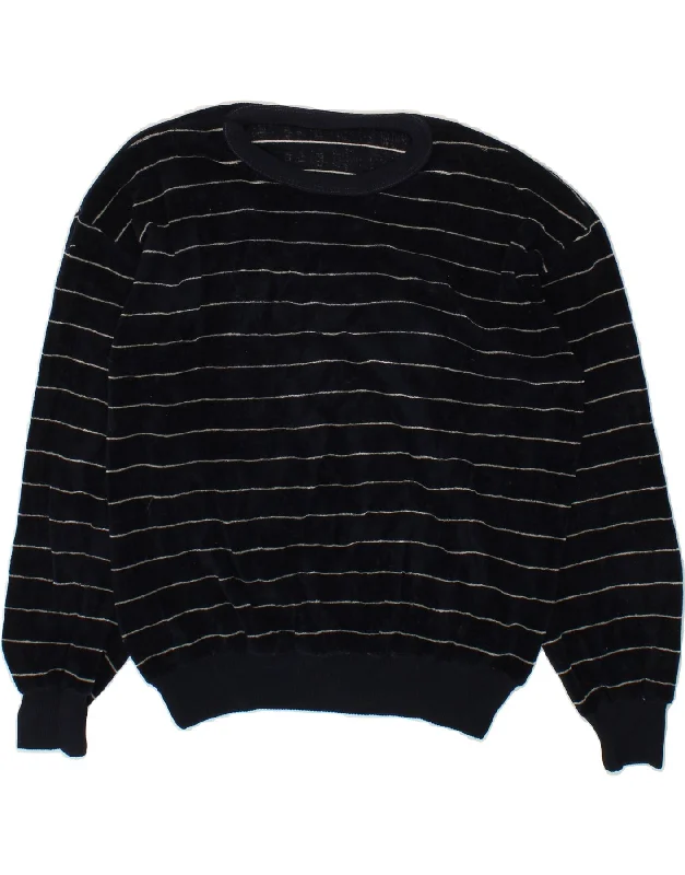 Year-End Sale VINTAGE Womens Crew Neck Jumper Sweater UK 18 XL Navy Blue Striped