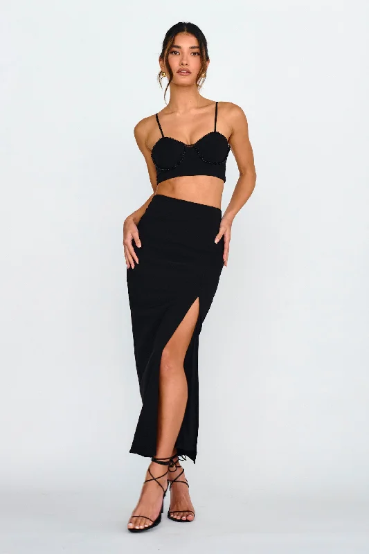 Great Bargains Next To You Thigh Split Skirt Black