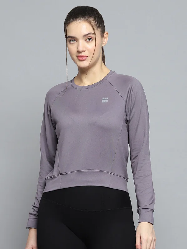 Limited Time Women Grey Solid Round Neck Full Sleeve Sweatshirt