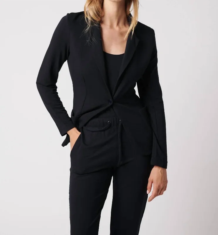 Fantastic Deals French Terry Fleece One-Button Blazer In Black