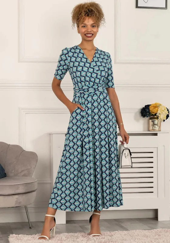 Take Advantage Jolie Moi Paislyn Pleated Jersey Maxi Dress, Green Geo