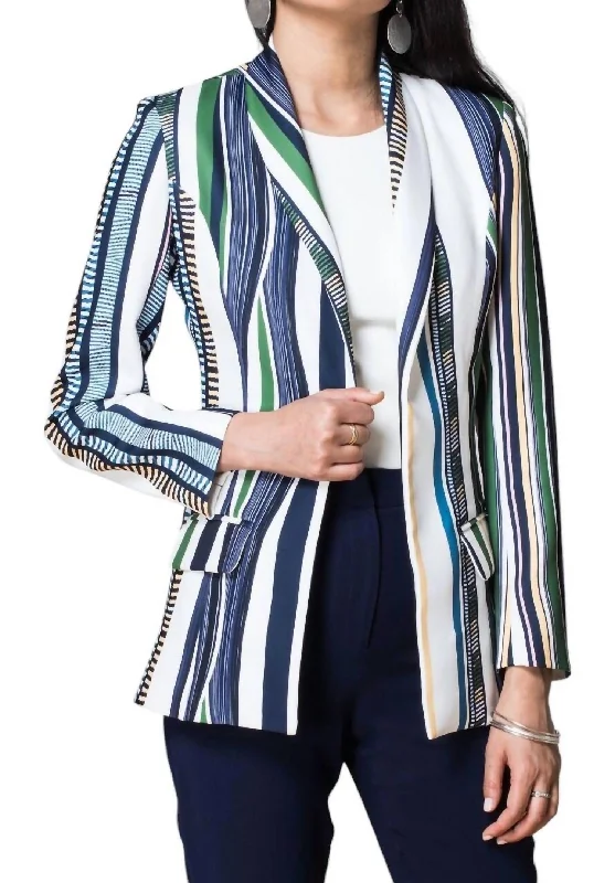 Mega Sale Uva Colored Striped Blazer In Green/white/navy