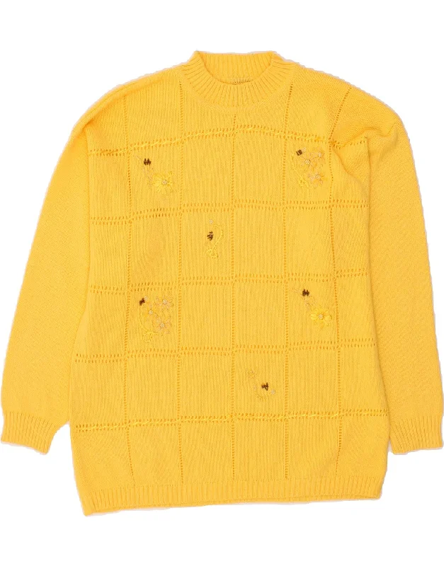 Can't Be Beat BEATRICE Womens Crew Neck Jumper Sweater UK 18 XL Yellow Floral Cotton
