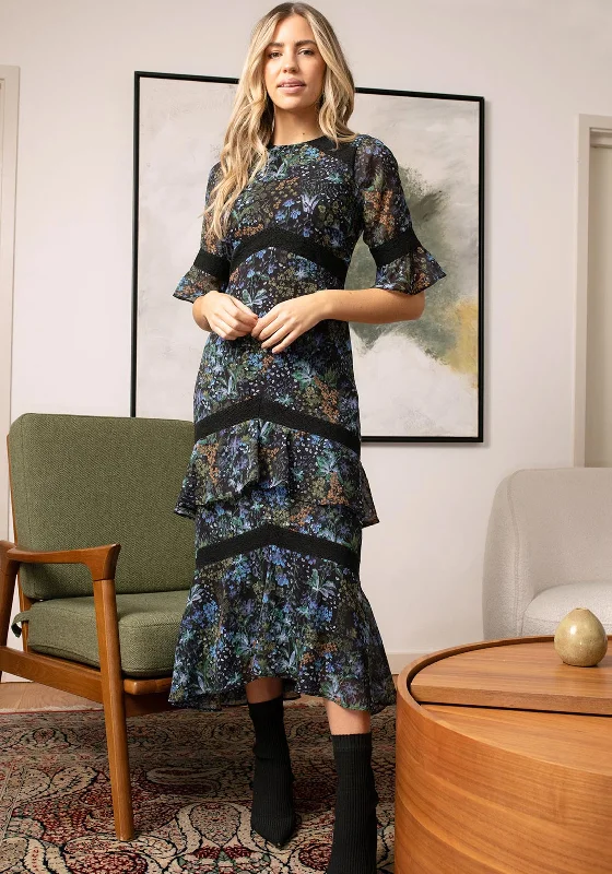 Buy Now Hope & Ivy Nadine Tiered Ruffle Skirt Midi Dress, Blue and Green