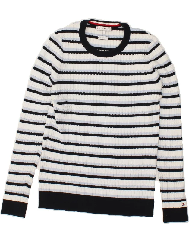 Discount Extravaganza TOMMY HILFIGER Womens Boat Neck Jumper Sweater UK 16 Large White Striped