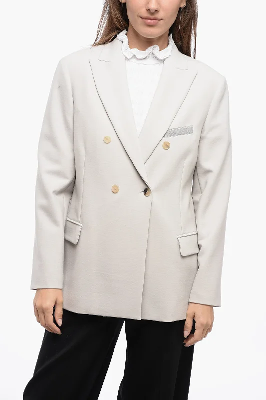 TIME-Limited Offer Fabiana Filippi Double-Brested Blazer With Shimmer Breast Pocket 44 Italian Size