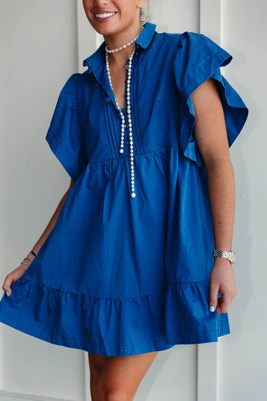 Instant Savings Classic Charm Mini Dress - Blue