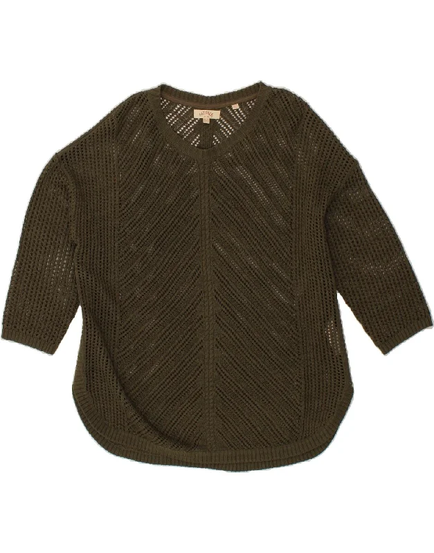 Online Only FAT FACE Womens See Through Boat Neck Jumper Sweater UK 18 XL Khaki