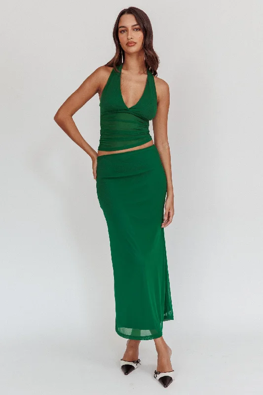 Now or Never Lorely Mesh Maxi Skirt Forest Green