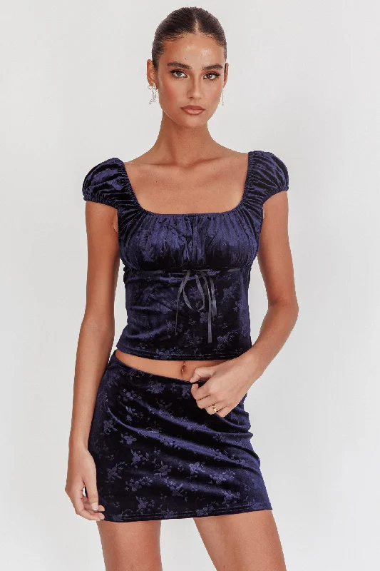 Markdown Madness High Rollers Floral Velvet Mini Skirt Navy