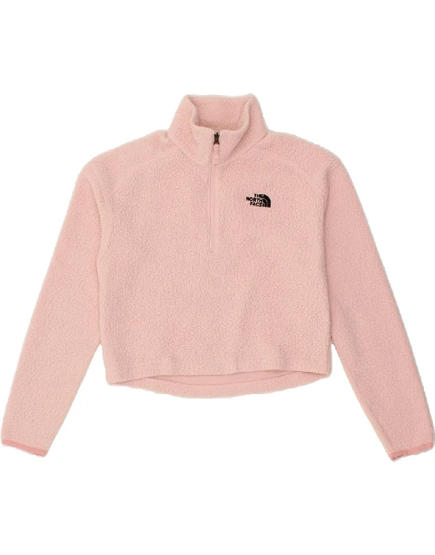 New Deals THE NORTH FACE Womens Oversized Crop Fleece Jumper UK 6 XS Pink Polyester