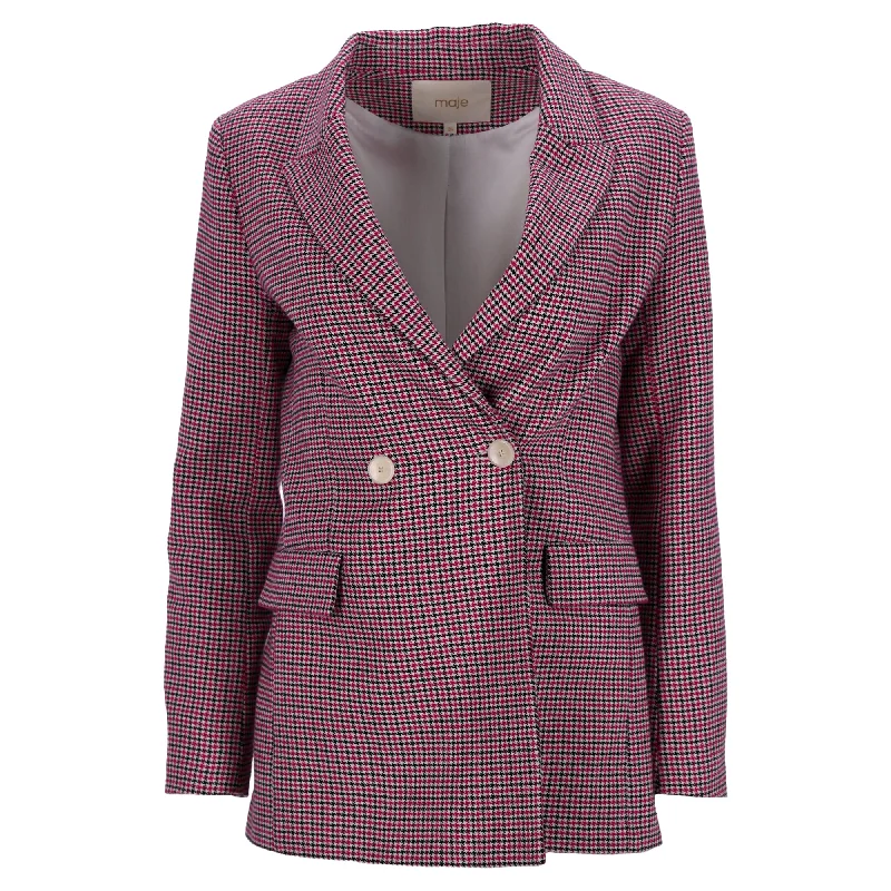 Crazy Savings Maje Vic Double-Breasted Houndstooth Blazer in Pink Cotton