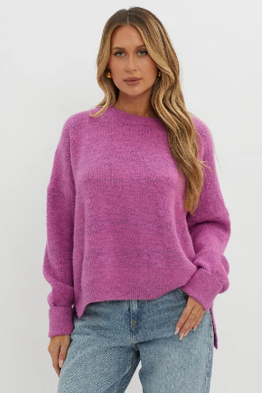 Massive Deals Kayce Dropped Shoulder Knit Sweater Fuchsia