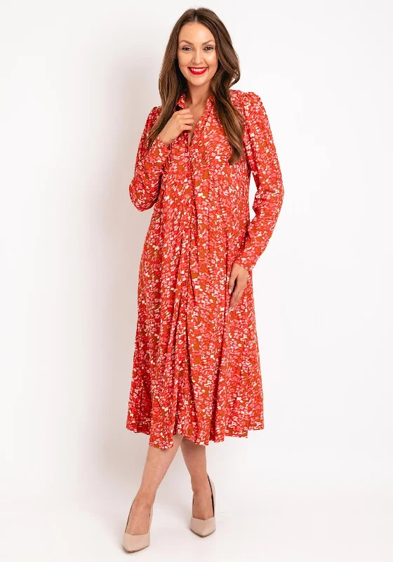 Price Drop Alert Ichi Petal Print A-line Midi Shirt Dress, Orange