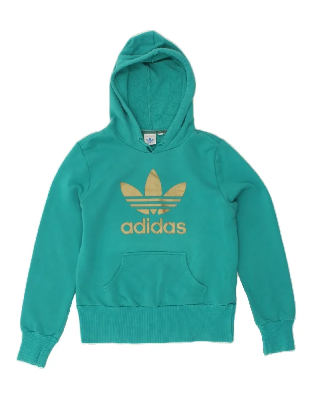 Final Markdown ADIDAS Womens Graphic Hoodie Jumper IT 46 Medium Turquoise Cotton
