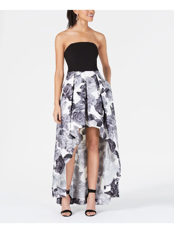 Hurry In SPEECHLESS Womens White Floral Sleeveless Strapless Above The Knee Cocktail Hi-Lo Dress