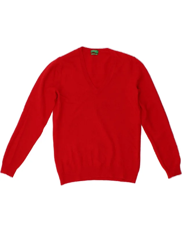 Savings Galore BENETTON Womens V-Neck Jumper Sweater UK 14 Large Red Merino Wool