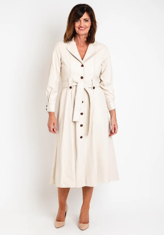 Price Reduction Camelot PU Trench Style Midi Dress, Stone