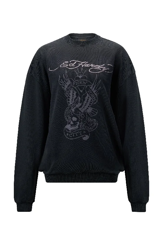 Exclusive Deal Womens Nyc Graphic Relaxed Crew Neck Sweatshirt - Black