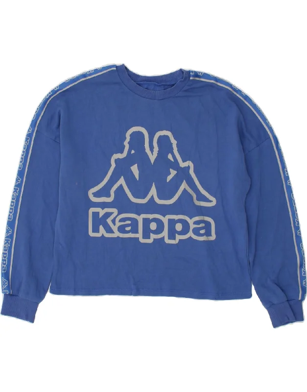 Discount Deals KAPPA Womens Crop Graphic Sweatshirt Jumper UK 14 Medium Blue