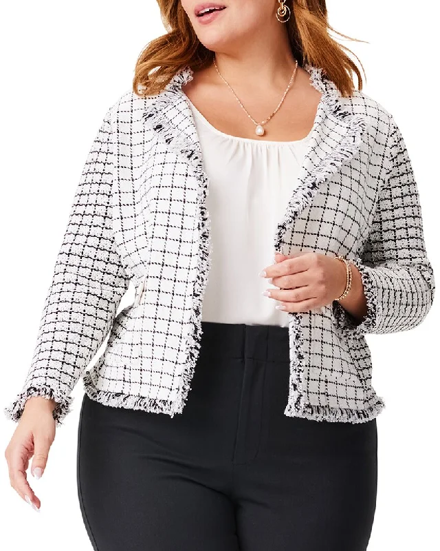 Act Fast NIC+ZOE Plus Grid Fringe Mix Knit Pocket Jacket