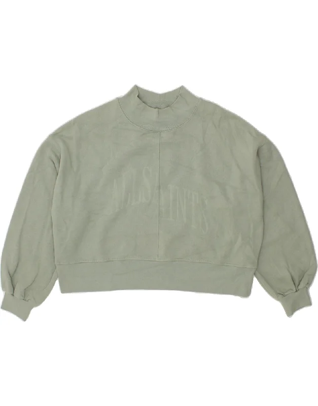 Super Sale ALL SAINTS Womens Graphic Crop Sweatshirt Jumper UK 14 Medium Green Cotton
