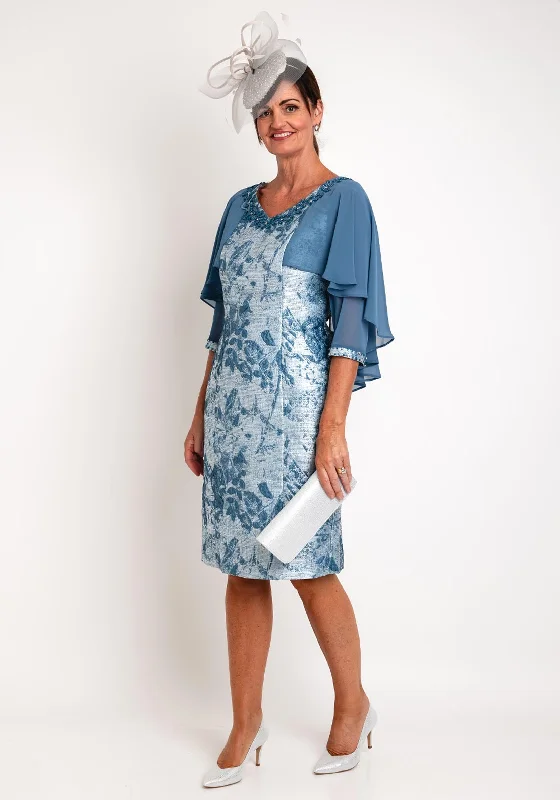 Reduced Prices Lizabella Chiffon Cape Embossed Midi Dress, Teal