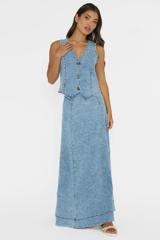 Price Drop Alert Rhythms A-Line Maxi Skirt Denim Blue