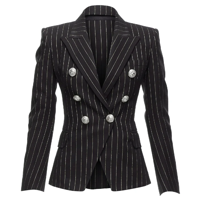 Unbeatable Prices Balmain Metallic Striped Cotton Blend Double Breasted Blazer