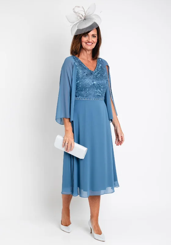 Act Fast Lizabella Applique Chiffon Midi Dress, Teal