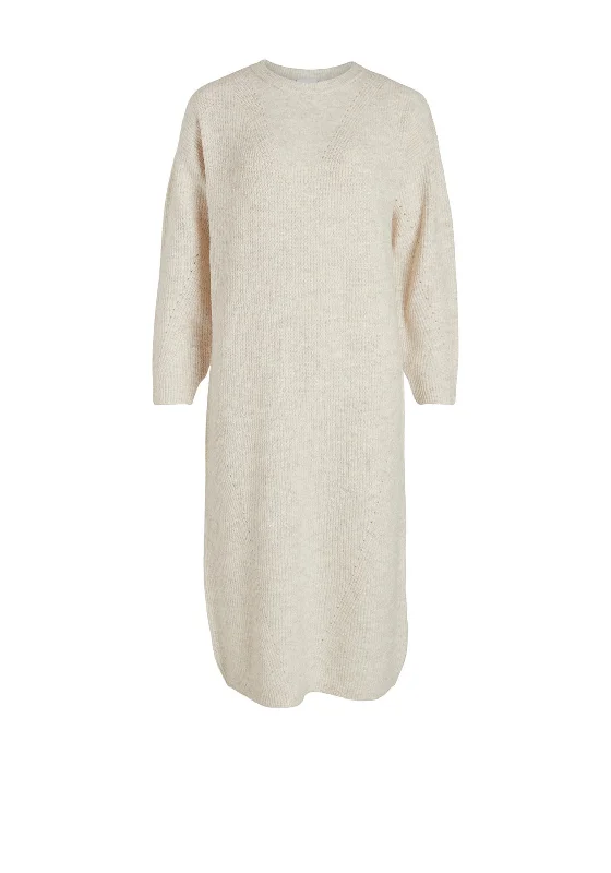 Exclusive Offers Vila Cilia Knitted Midi Jumper Dress, Natural Melange