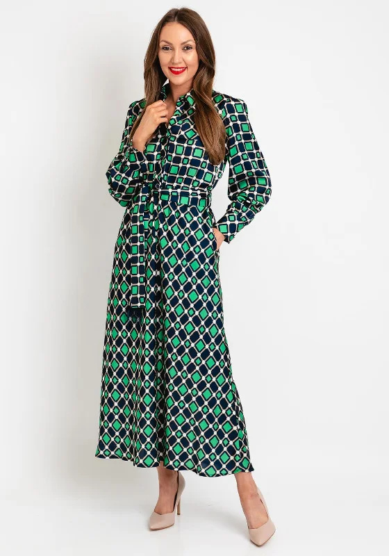 Special Discount Camelot Print A-line Maxi Shirt Dress, Navy Green