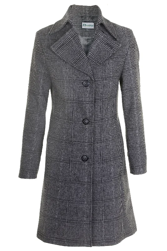 Unmissable Offer Busy Clothing Womens 3/4 Wool Blend Grey Check Coat