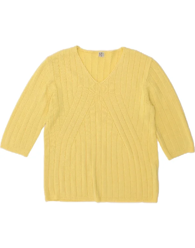 Take Advantage VINTAGE Womens 3/4 Sleeve V-Neck Jumper Sweater UK 20 2XL Yellow