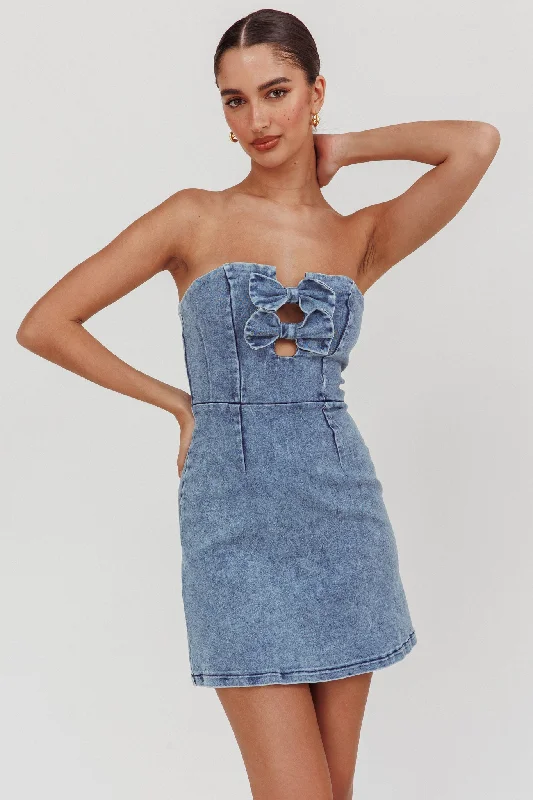 Epic Deals All For You Strapless Mini Dress Blue Denim