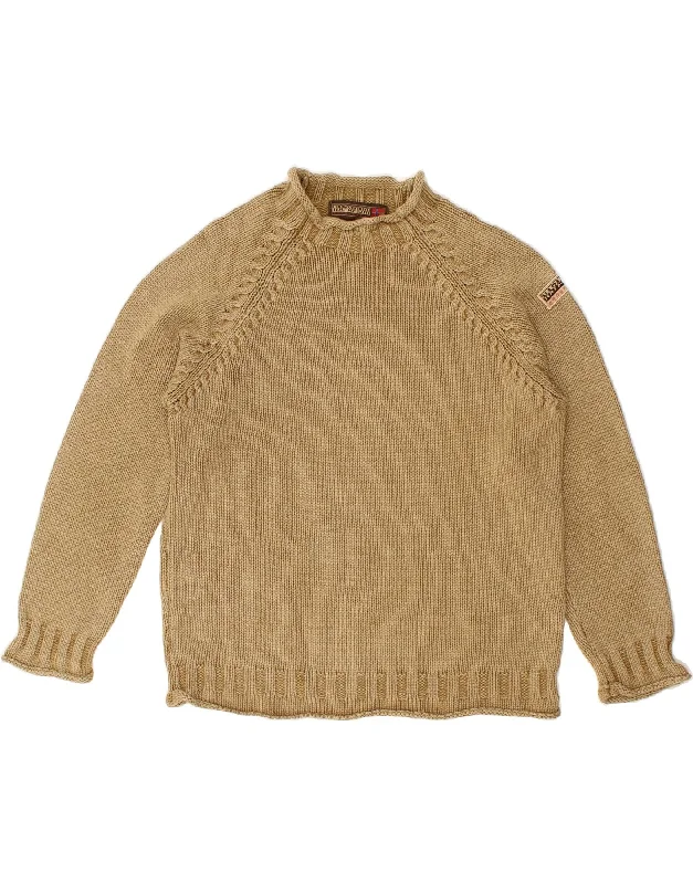 Act Now NAPAPIJRI Womens Turtle Neck Jumper Sweater UK 14 Medium Beige Merino Wool