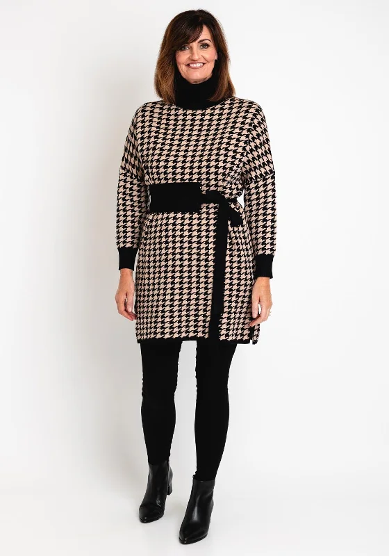Deal Explosion Serafina Collection Houndstooth Mini Jumper Dress, Black & Beige