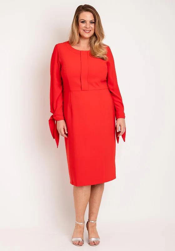 Year-End Sale Ella Boo Tie Cuff Pencil Midi Dress, Red